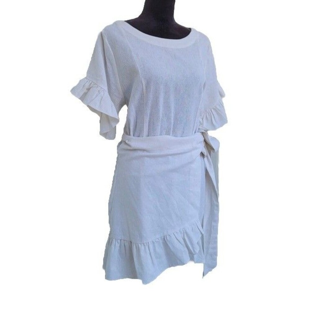Socialite Ruffle Flare Wrap Tie Linen Blend Dress Women Stylish Ivoy Sz S - Picture 4 of 7
